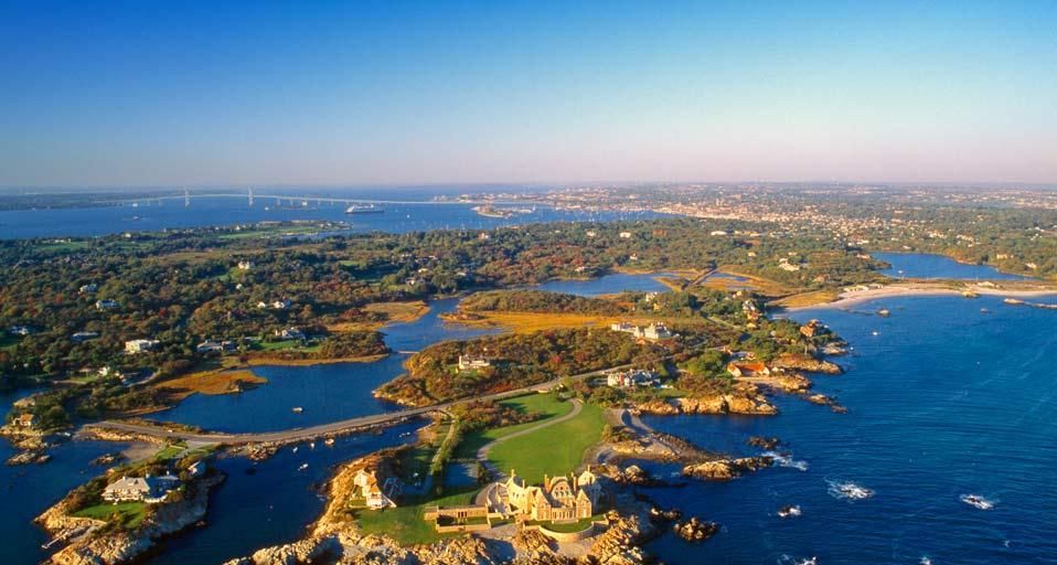 Aerial view near Ocean Drive in Newport, Rhode Island