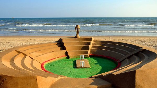 A cricket stadium made from sand in Puri, Odisha, India