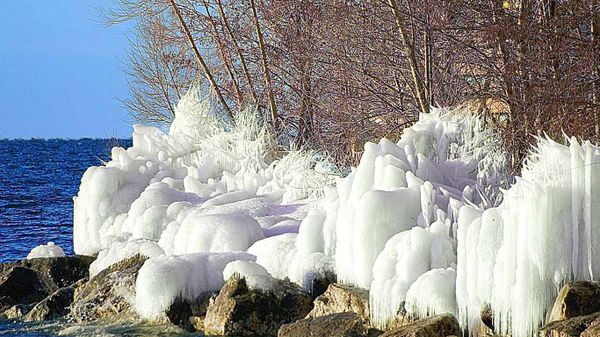 Waves frozen in stacks, Lake Ontario shoreline