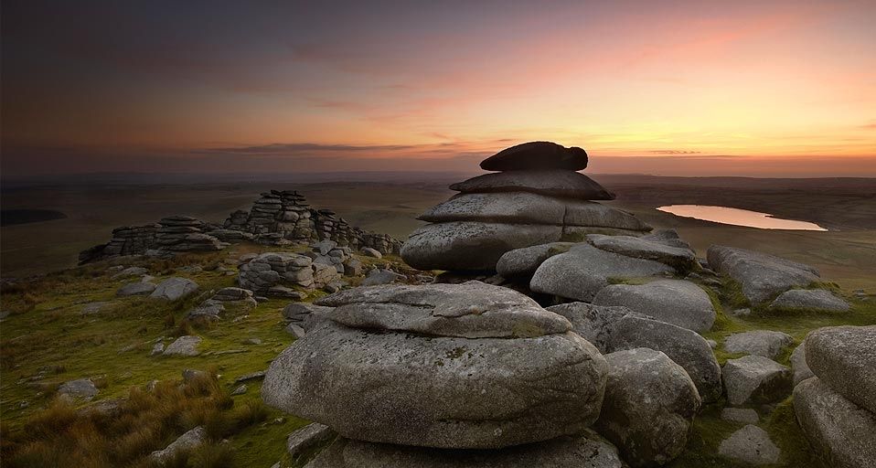 Rough Tor at sunset, Bodmin Moor, Cornwall, England