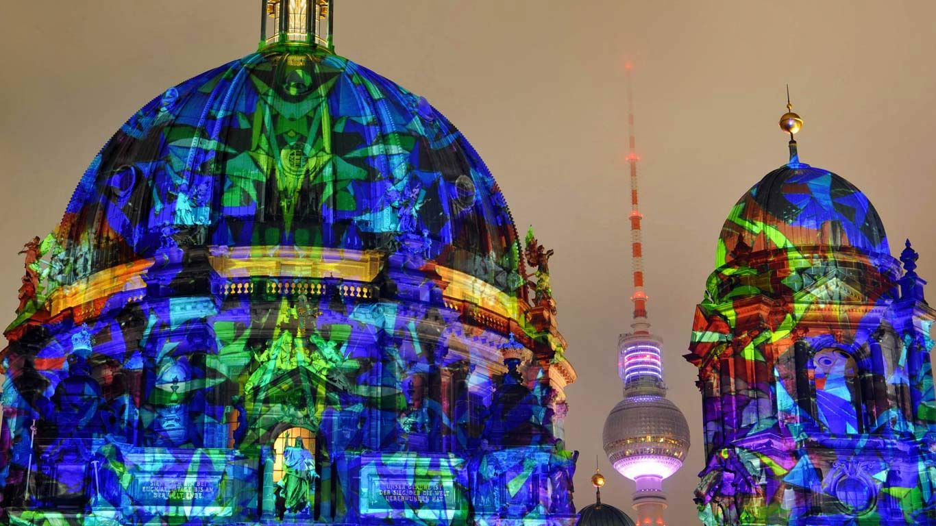The Berlin Cathedral illuminated during the Festival of Lights in Berlin, Germany