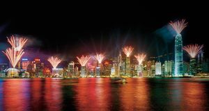 Fireworks over Victoria Harbour, Hong Kong (© Chan Yat Nin/Corbis) &copy; (Bing Australia)