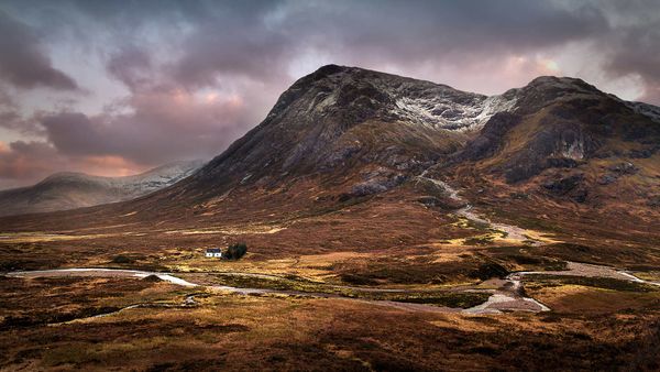 The Lagangarbh hut nestles in the valley beneath Buachaille Etive Mòr, Glencoe