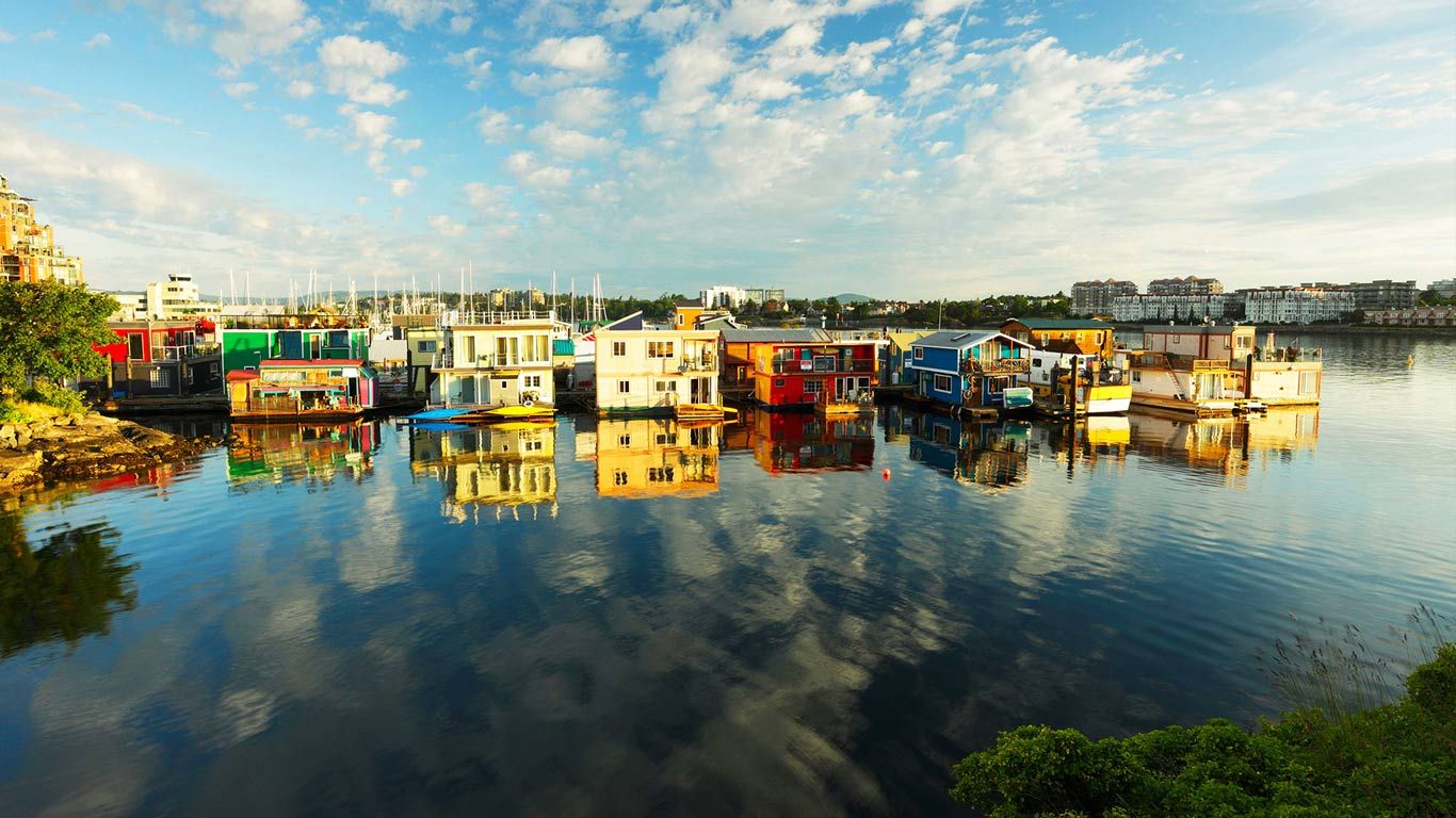 Houseboats at Fisherman's Wharf marina, Victoria, British Columbia, Canada