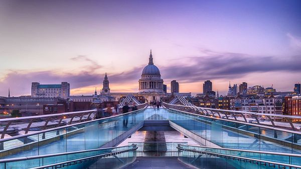 View of Millennium Bridge and St Paul's Cathedral, London