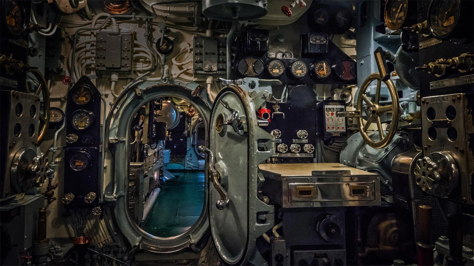 Forward engine room of the USS Drum, a Gato-class submarine at Battleship Memorial Park, Mobile, Alabama