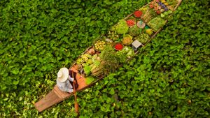 泰国曼谷附近的水上集市小贩 (© Art Wolfe/Mint Images)(Bing China)