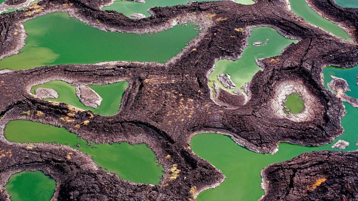 Lava rock pools at the southern end of Lake Turkana, in Kenya