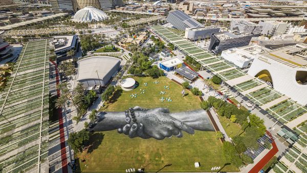 'Beyond Walls' land-art installation by Saype at Expo 2020 Dubai, United Arab Emirates