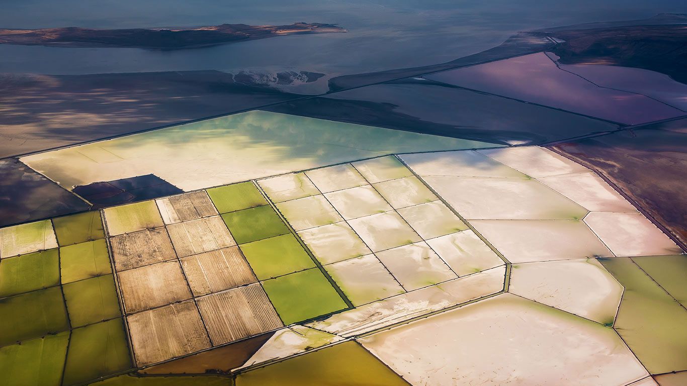 Solar evaporation ponds on the Great Salt Lake, Utah