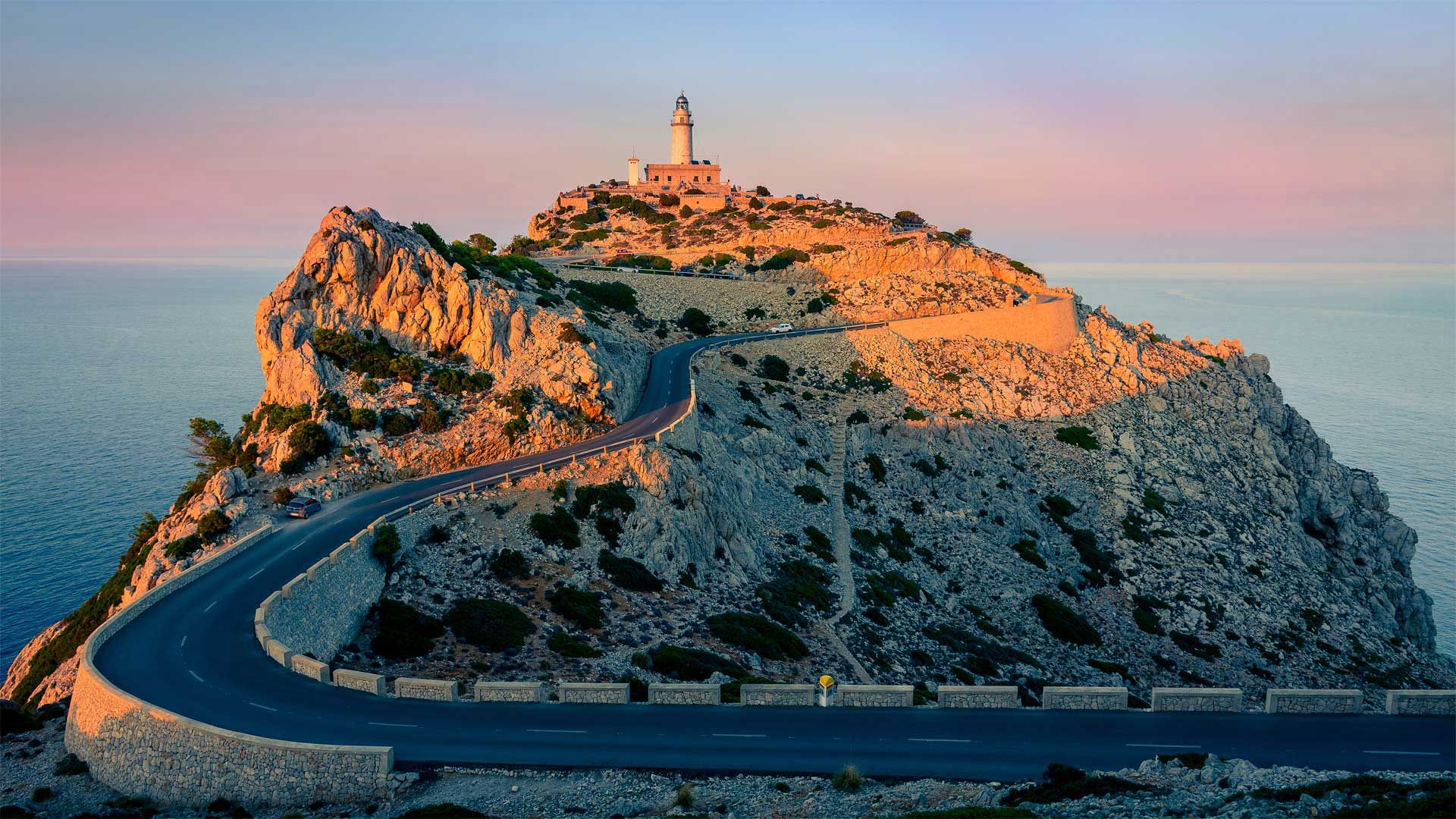 Formentor lighthouse at the tip of Cap de Formentor, Mallorca, Spain