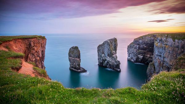 Stack Rocks at Castlemartin on the Pembrokeshire coastline, Wales