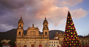 Christmas tree in front of the Primary Cathedral of Bogotá, Colombia -- Jane Sweeney/age fotostock &copy; (Bing United States)