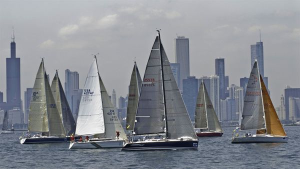 Sailors begin their journey from Chicago to Mackinac Island, Michigan, USA, during the Race to Mackinac