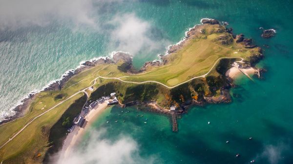 Aerial view of Porthdinllaen on the Llŷn Peninsula, Gwynedd, Wales