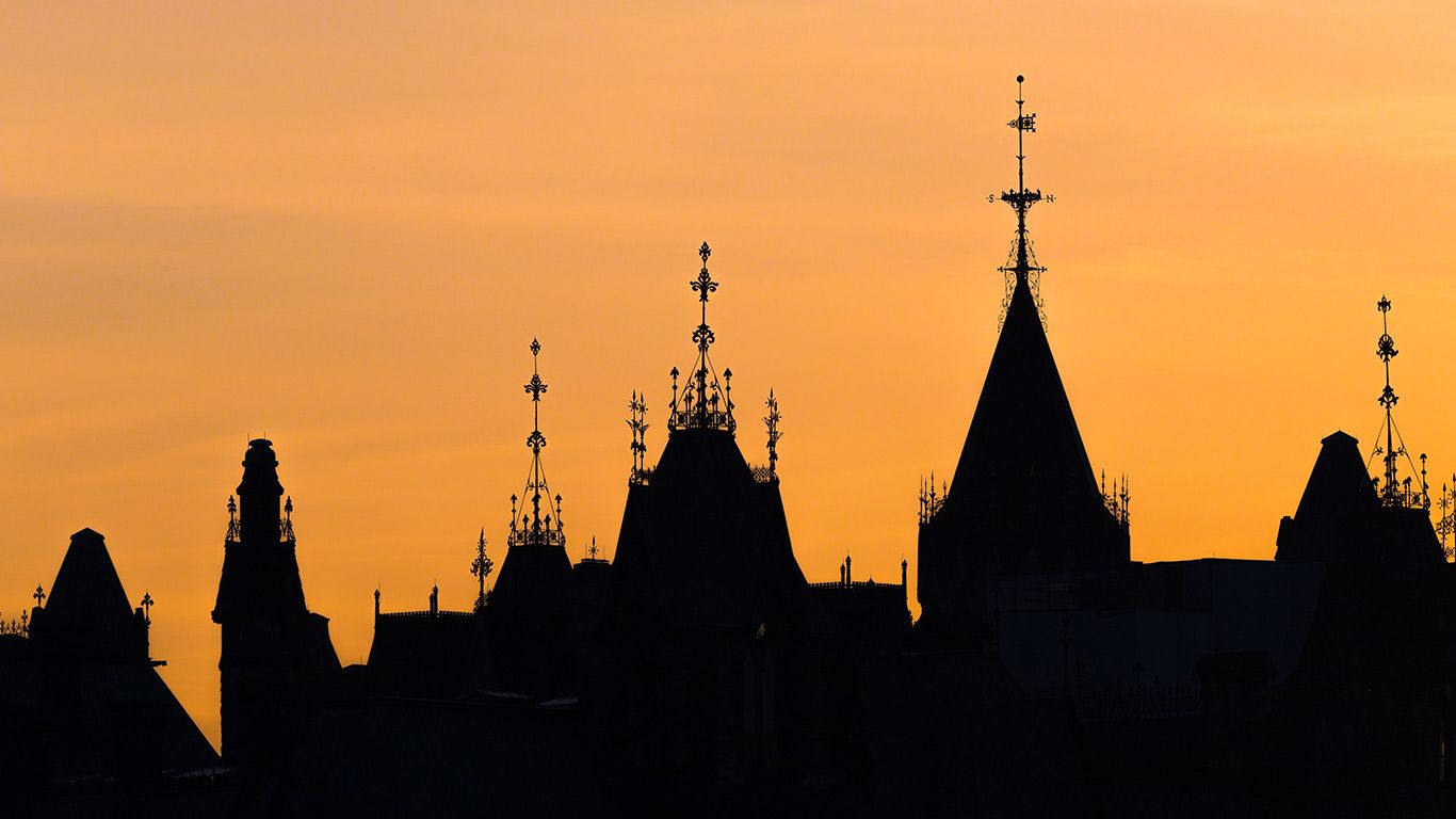 View of Parliament buildings from Plaza Bridge, Ottawa
