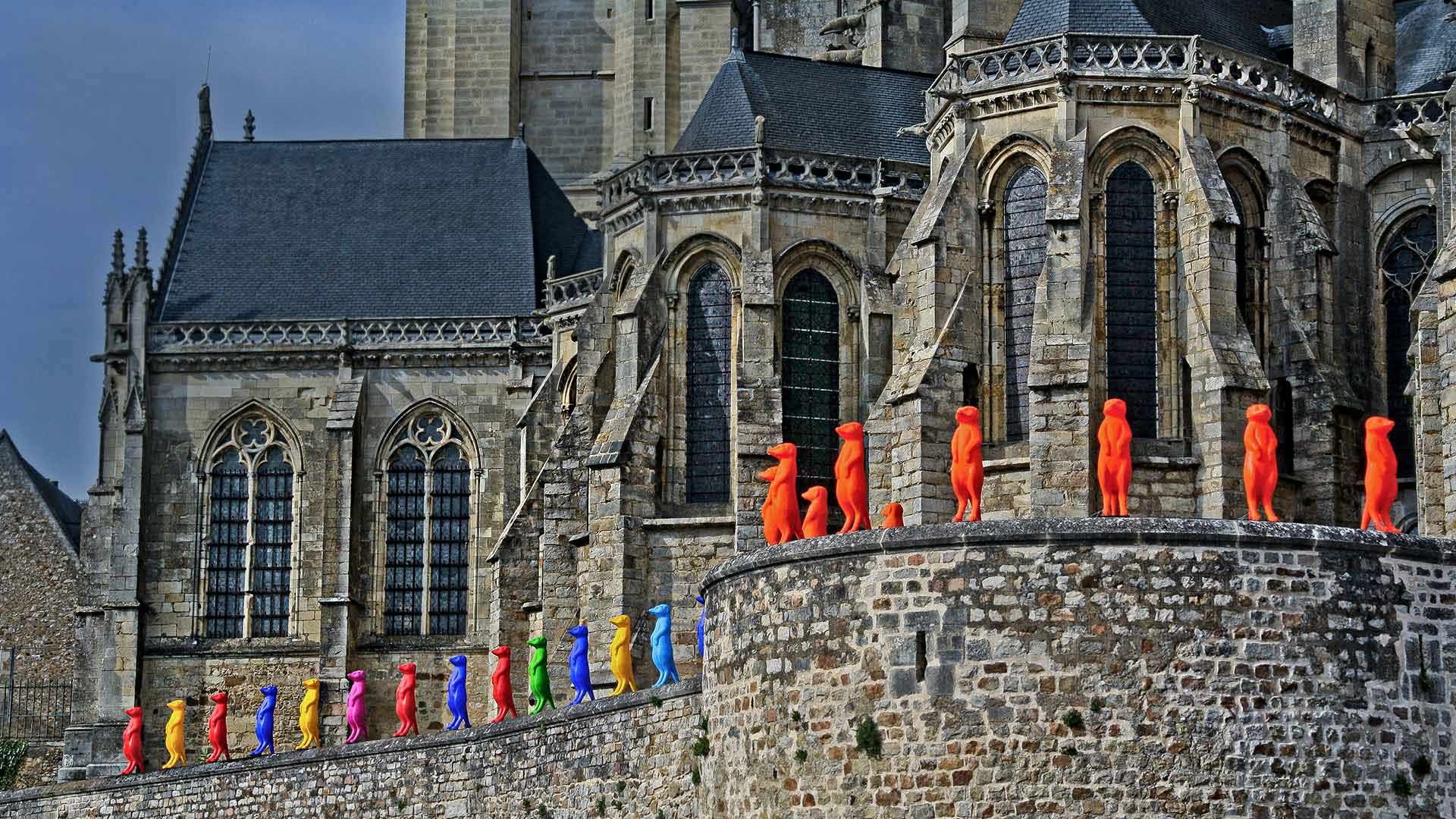Cracking Art installation at Le Mans Cathedral in 2015, Le Mans, France