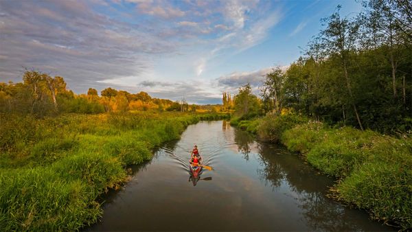 For Canada Day, canoers in Burnaby, British Columbia, Canada