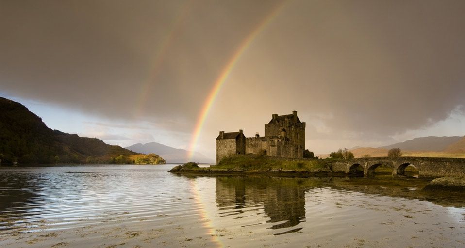 Double rainbow over Eilean Donan Castle, Dornie, Scotland