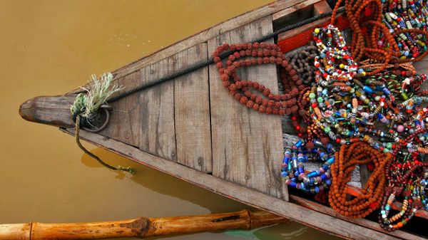 A boat in the Ganges river at Varanasi, India