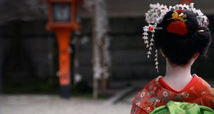 Geisha at temple in Kyoto -- Mark Thomas/Aurora Photos &copy; (Bing United States)