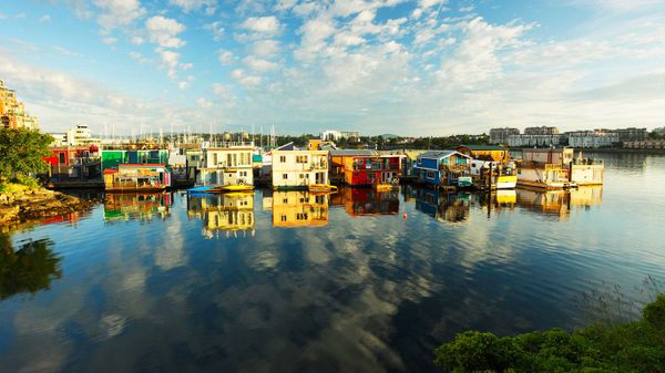 Houseboats at Fisherman's Wharf marina, Victoria, British Columbia, Canada