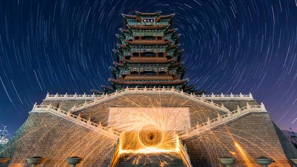 门头沟区永定楼的星夜，北京