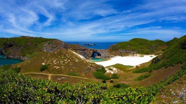 Sea cave and coral sand beach of South Iwo Jima Island  (Minami-Iōtō), Japan