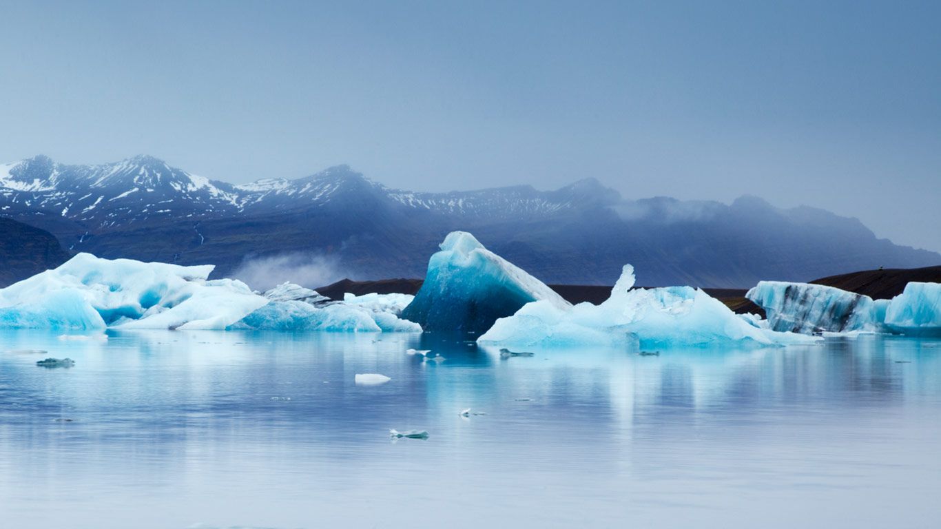 Ice in Jökulsárlón, a glacier lagoon in southeast Iceland