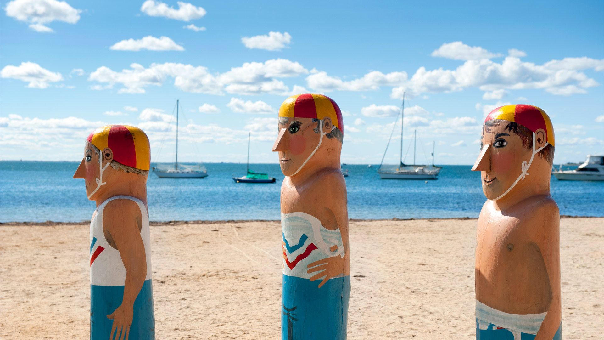Painted bollards by Jan Mitchell along the Geelong waterfront precinct