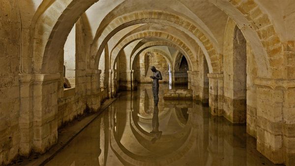 The flooded crypt at Winchester Cathedral, Hampshire