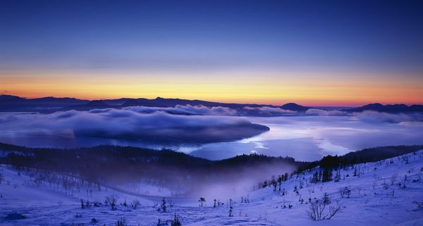 Bihoro Pass overlooking Lake Kussharo in the Akan National Park, Hokkaidō, Japan