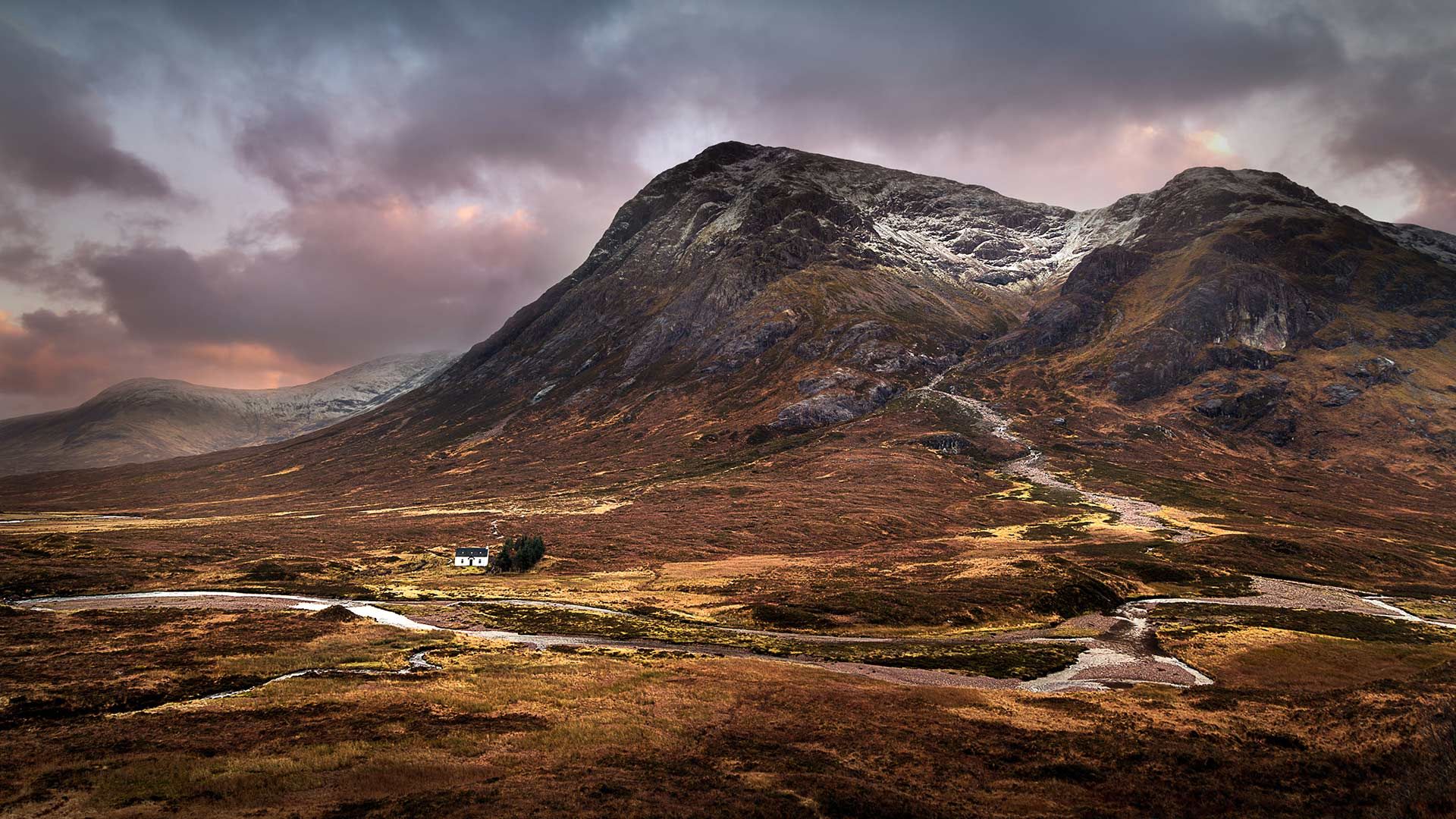 The Lagangarbh hut nestles in the valley beneath Buachaille Etive Mòr, Glencoe
