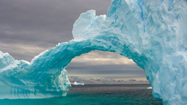 Arched iceberg floating off the western Antarctic Peninsula, Southern Ocean