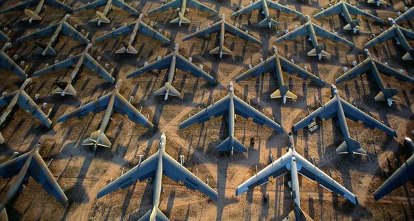 Jet aircraft on the tarmac of the Davis-Monthan Air Force Base in Tucson, Arizona, USA