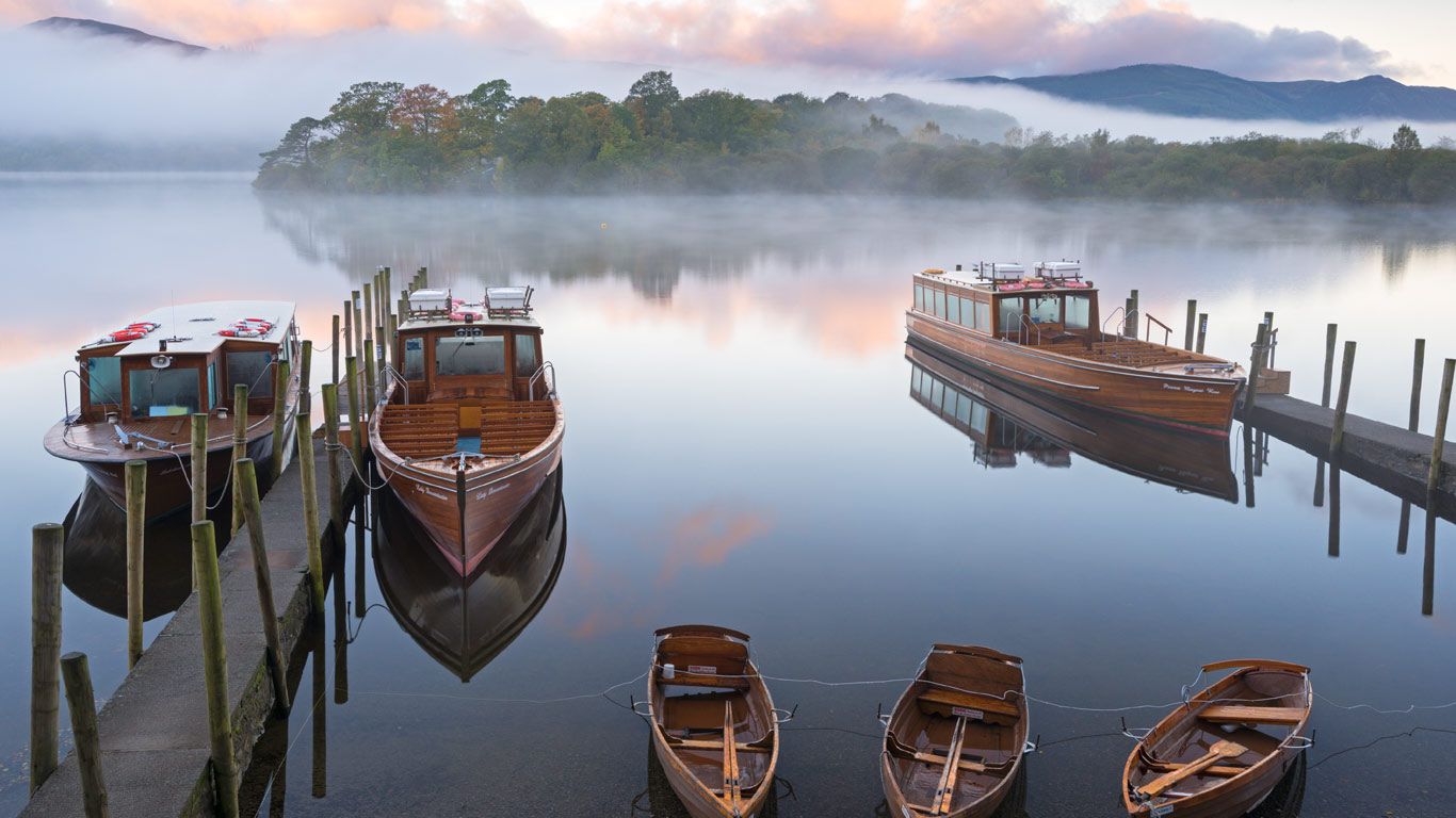 Boats on Derwentwater in the Lake District National Park, Cumbria