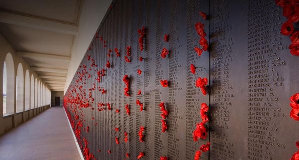 The shadow of a soldier is seen as poppies lie on the floor after the flypast over The Mall of British and US World War II aircraft