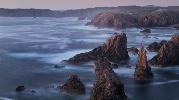 Jagged coastal sea stacks at Mangersta, Isle of Lewis, Outer Hebrides