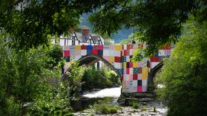 Bridges, Not Walls installation by Luke Jerram cover Llangollen Bridge, Denbighshire. (© Christopher Furlong/Getty Images)(Bing United Kingdom)