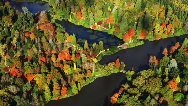 Aerial view of Sheffield Park and Garden in East Sussex