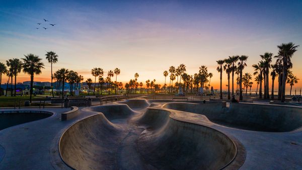 Venice Beach Skatepark at sunset, Los Angeles, California