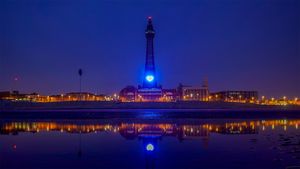 Blackpool Tower illuminated in blue to honour NHS workers during the coronavirus outbreak (© Christopher Furlong/Getty Images)(Bing United Kingdom)