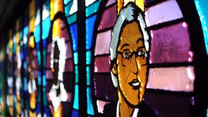 Rosa Parks in stained glass window, Shorter Community African Methodist Episcopal Church, Denver (© Cyrus McCrimmon/The Denver Post via Getty Images)(Bing United States)