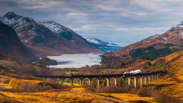 The Glenfinnan Viaduct in Scotland, made famous by the Hogwarts Express in Harry Potter
