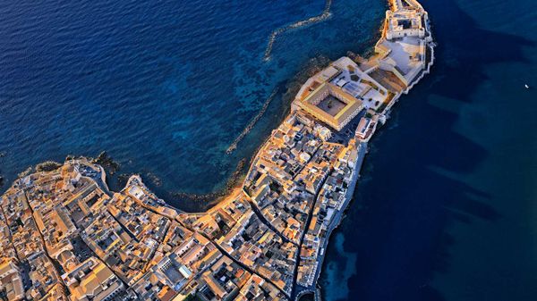 Aerial view of Castello Maniace in Syracuse, Sicily, Italy