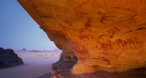 Neolithic rock paintings, Ennedi Plateau, Chad, Africa -- George Steinmetz/Corbis &copy; (Bing New Zealand)