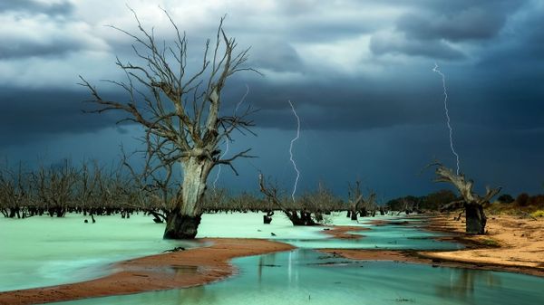 Storm clouds above Menindee Lakes, New South Wales, Australia