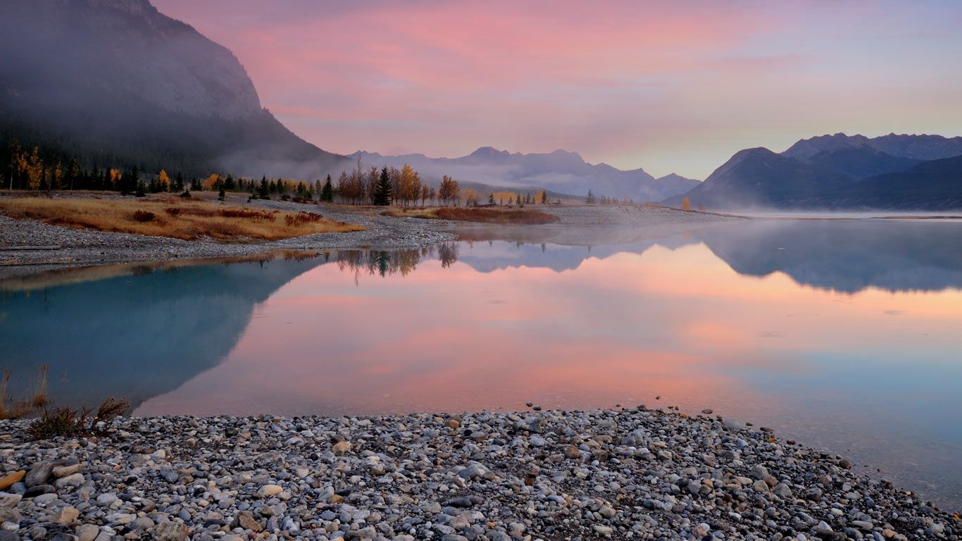 Abraham Lake on the North Saskatchewan River in Alberta, Canada