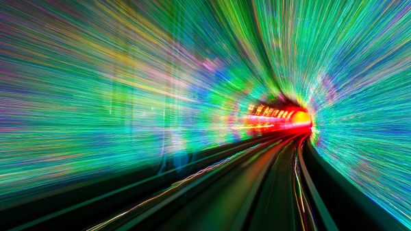 Inside the Bund Sightseeing Tunnel under the Huangpu River in Shanghai, China