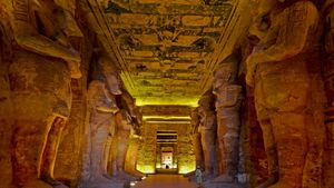 The interior of the Great Temple of Ramesses II, Abu Simbel, Egypt (© Nick Brundle Photography/Getty Images)(Bing Australia)